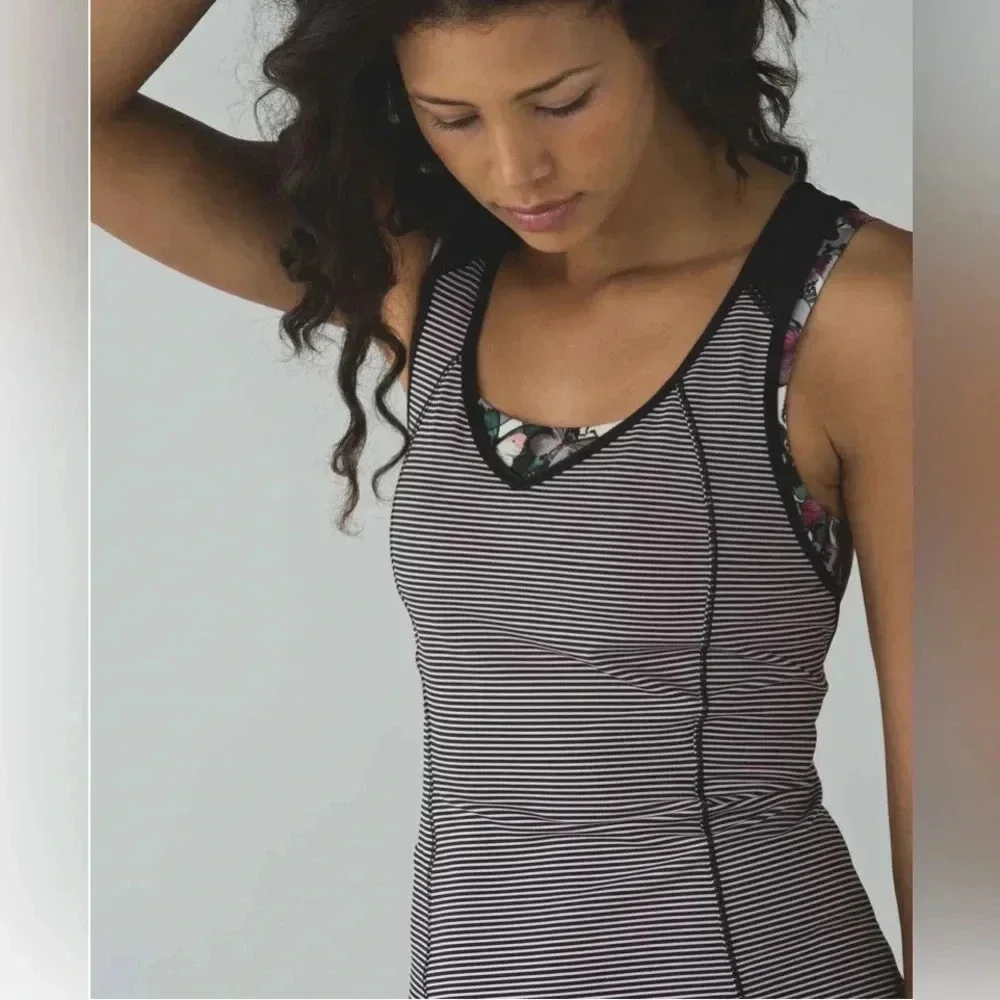 Lululemon Super Sport Tank Mini Pop‎ Stripe Black Mink Berry Sz 6